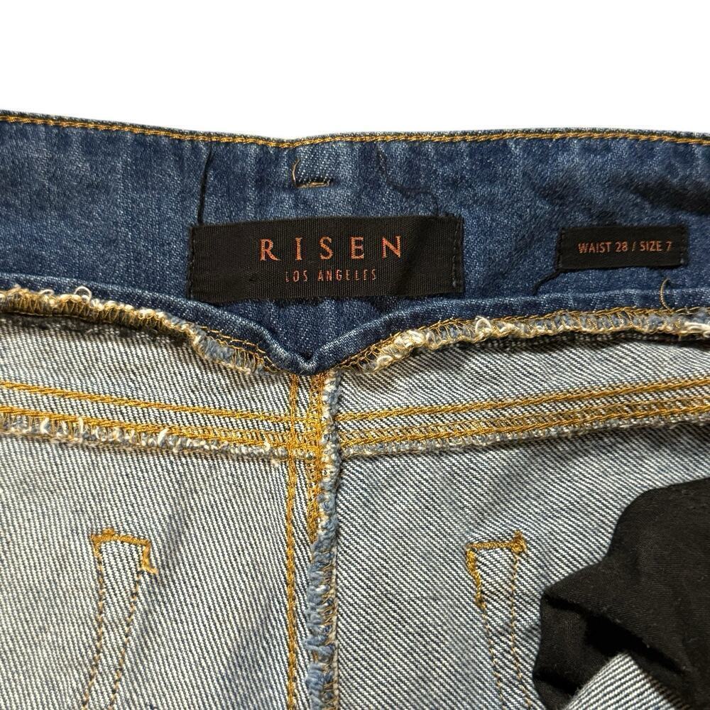 Risen Womens Size 28/7 Button Fly High Rise Cropped Fringe Wide Leg Blue Jeans - Picture 8 of 12